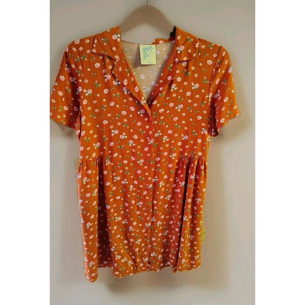 There Abouts Kids Dress Size L 14 Bombay  Brown Floral Button Short Sleeve NEW